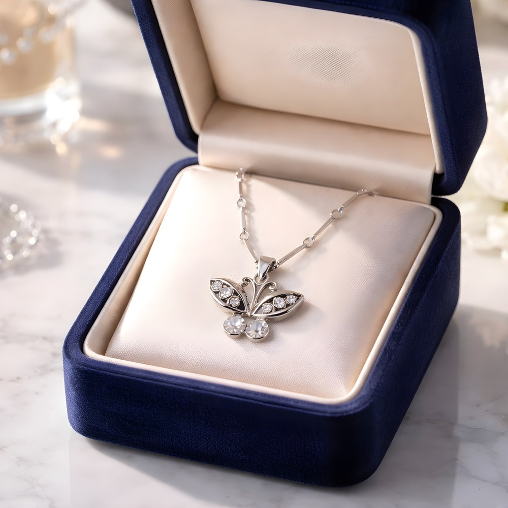 *NEW* Cubic Zirconia Butterfly Pendant Necklace with 18KGP chain